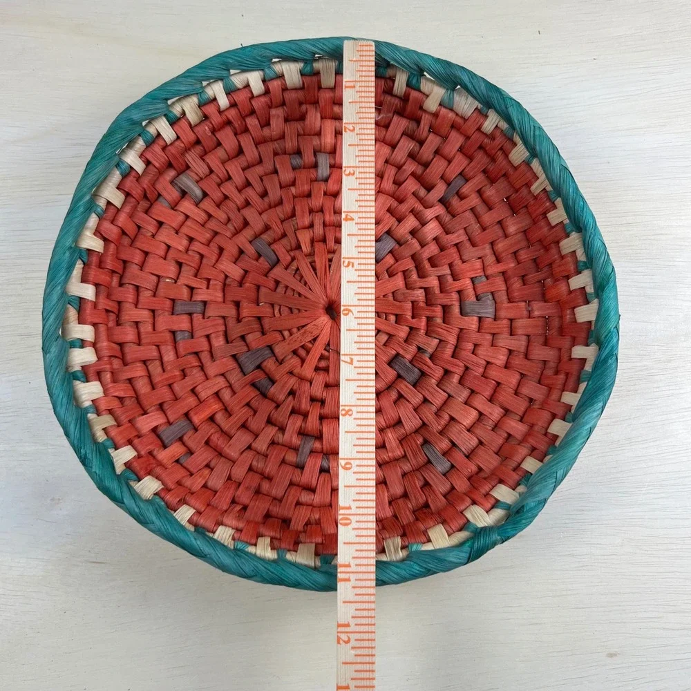 Watermelon Woven Raffia Basket Set 3pc Red Green Boho Decor Trays Round Oval